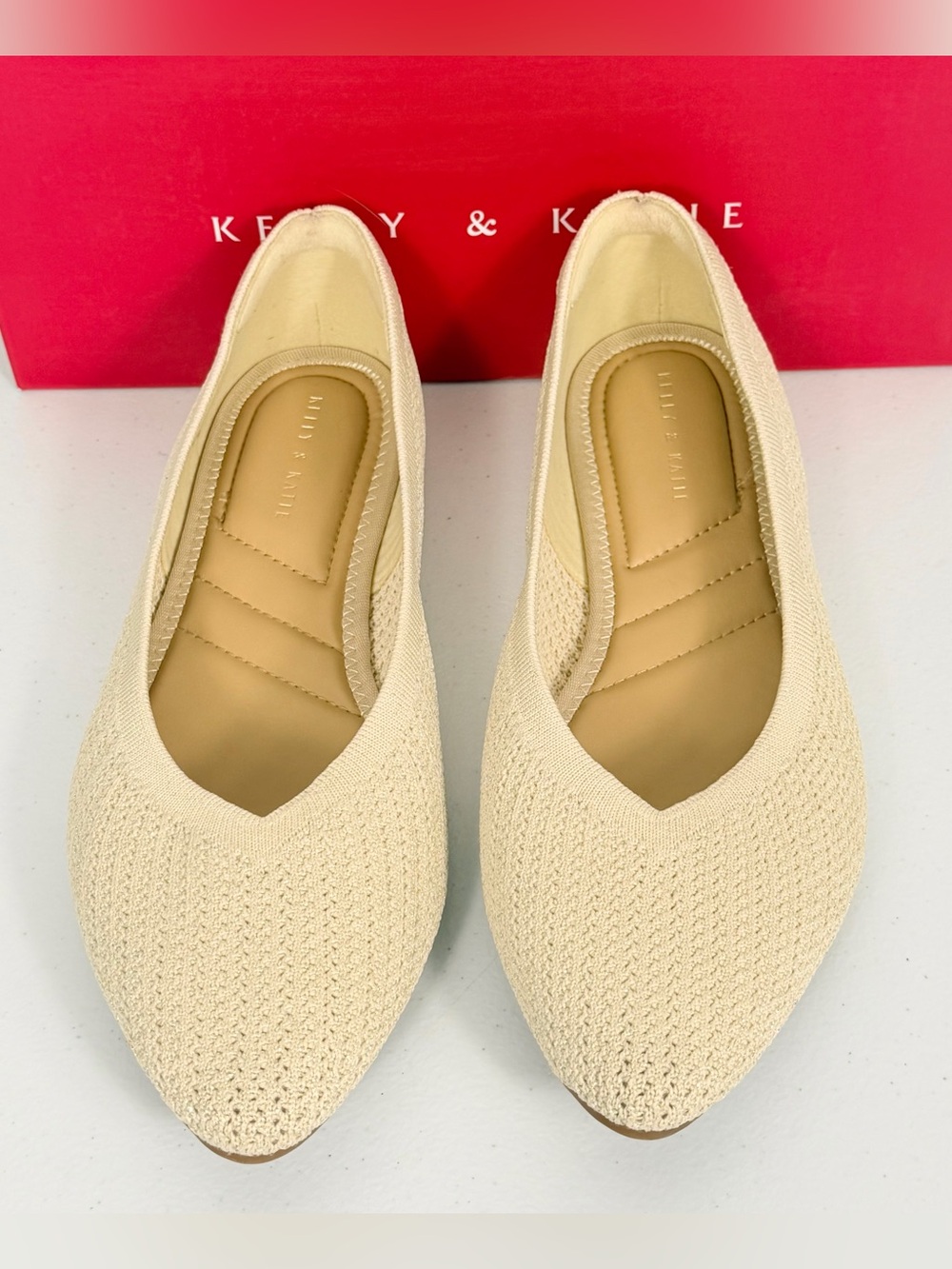 Kelly & Katie Maurene Knit Ballet Skimmer Flats 11 Wide Beige pointedToe W/ Box